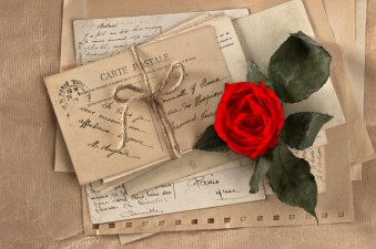 dry red rose and old love letters